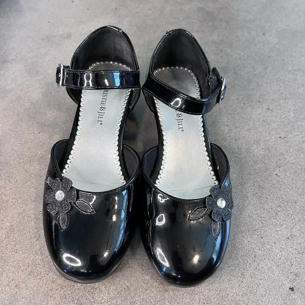 Christie Jill Black patent Mary jane dress shoes Girls size 13 formal